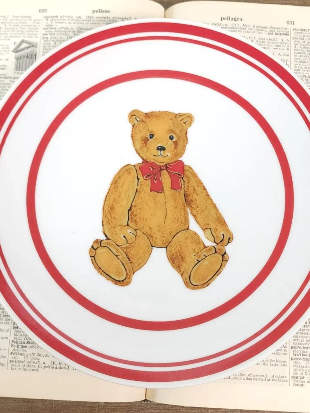 Vintage Curzon Teddy Bear Plate with Red‎ Rim